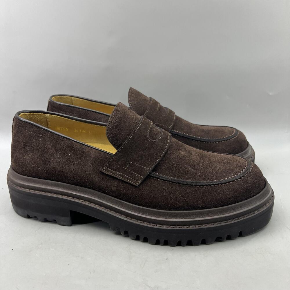 Beckett Simonon Lug Sole Penny Loafers Men's 7, Women's 8.5 Brown Suede Shoes